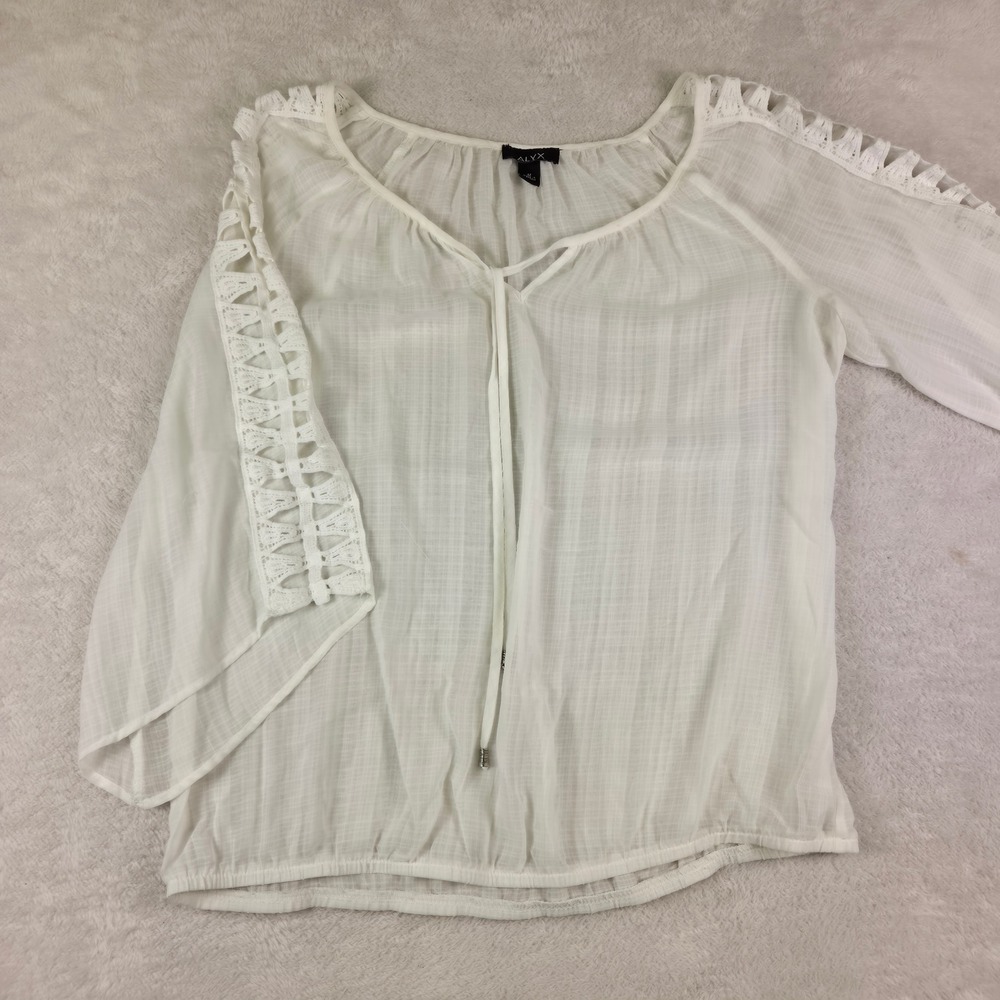 ALYX Womens White Crochet Cold Shoulder Peasant Blouse Top Size M Boho 3238